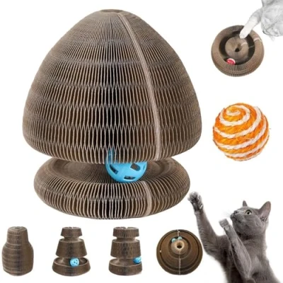 Afbeelding van Kitten Curl, Curl Toy, Kurls Cat Interactive Scratch Pad Toy with Bell Ball for Indoor Cat, Magic Organ Scratcher Board (D)
