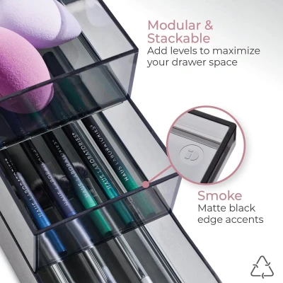 Afbeelding van iDesign Stack &amp; Slide Make up Organizers, Set van 3 Stuks, Smoke Sarah Tanno Collection