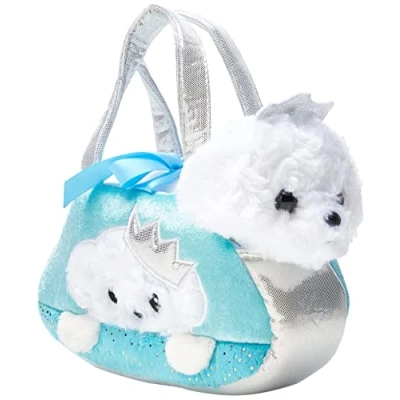 Afbeelding van Aurora, 60847, Fancy Pal, Peek a Boo puppy met kroon, 20 cm, pluche dier, wit/blauw