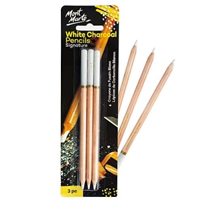 Afbeelding van Mont Marte Houtskool Potloden Set Wit 3 stuks Medium Ideale voor indrukwekkende Tekeningen