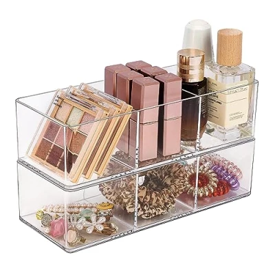 Afbeelding van JessLab Lade Organizer, Acryl Make up Organizer Cosmetische Opslag Sieraden Display voor Bureau Kledingkast Badkamer Ijdelheid Aanrecht Transparant (3+3 Compartiment)