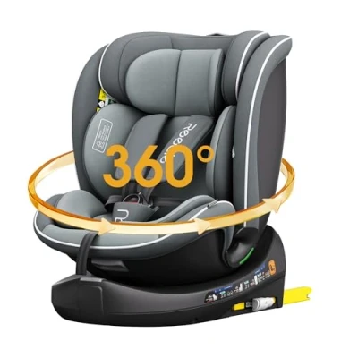 Afbeelding van Reecle I Size kinderzitje 360 draaibaar met ISOFIX 40 150 cm, 0 12 jaar, Reboarder kinderautostoeltje (grijs)