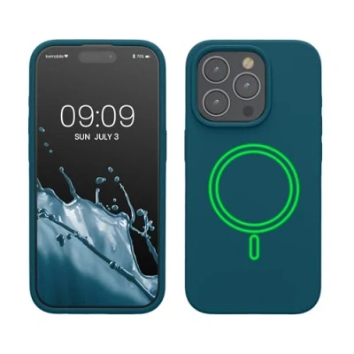 Afbeelding van kwmobile telefoonhoesje geschikt voor Apple iPhone 15 Pro Hoesje met magneet compatibel MagSafe Smartphone case in mat petrol