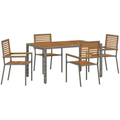 Afbeelding van vidaXL 5 delige tuin eetset grijze poly rattan acacia