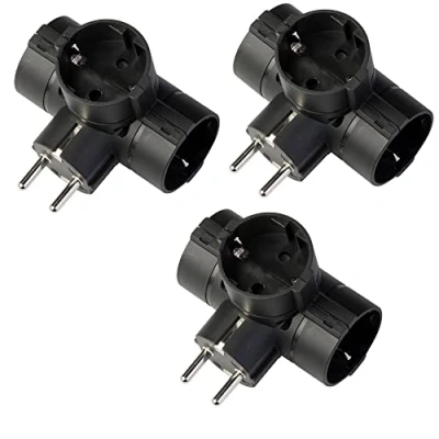 Afbeelding van POLY POOL PP2350.13 Adapter Schuko stekkeradapter met 3 geaarde stopcontacten, standaard Duits en stekker, 16 A, meervoudige stekkeradapter, kleur zwart