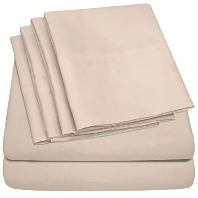 Afbeelding van Smalle tweepersoons (twijfelaar) lakens, 6 delige, 1500 draadse Supreme Collection fijn geborstelde microvezel lakenset beddengoed met diepe zak, 2 extra kussenslopen, voordelig, beige