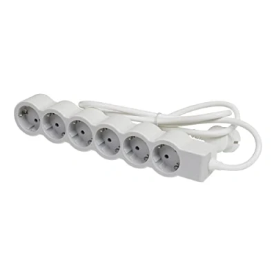 Afbeelding van Legrand, Platte stekkerdoos, 6 voudig stopcontact, meervoudige contactdoos, 1,5 meter kabellengte, ultrawit/grijs, 694557