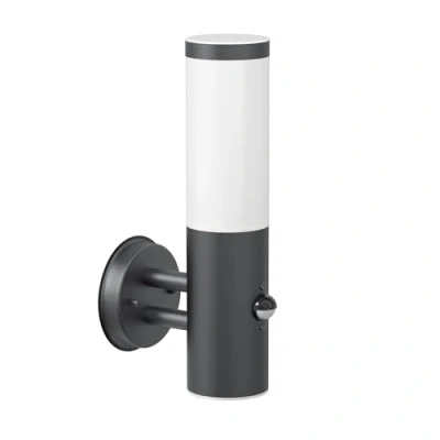Afbeelding van ledscom.de Wandlamp PORU voor buiten, IP44, bewegingsmelder, roestvrij staal, antraciet mat, rond, 1x E27 max. 15W