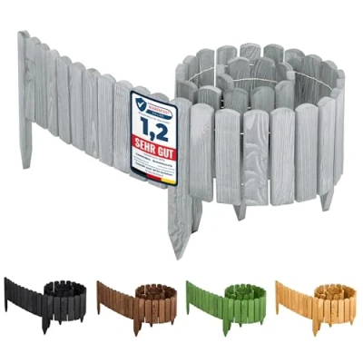 Afbeelding van Garronda Bloembedrand hout afrastering tuinhek geïmpregneerd flexibele rolboord gazonrand palissade omheining voor tuin Lengte: 200 cm GD 0046 (Grijs, Hoogte: 10 cm)