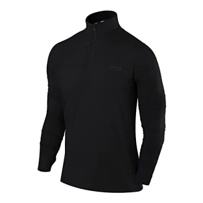 Afbeelding van TCA sportshirt heren lange mouw Sport shirt met halve rits Sneldrogend fietsshirt Hardloopshirt voorzak t Zwart, XL
