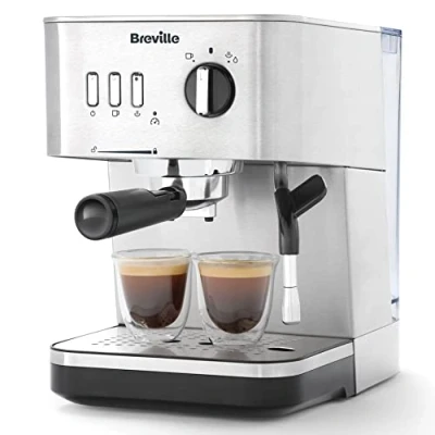 Afbeelding van Breville Bijou Barista VCF149X Zeefdragermachine, automatisch en handmatig volautomatisch, espressomachine/koffiezetapparaat voor cappuccino melkkoffie, pomp met 15 bar, stoommondstuk, zilver
