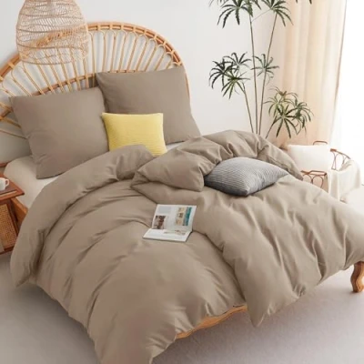 Afbeelding van WAVVE Dekbedovertrek Set 2 dekbedovertrekken 135x200 cm met kussenslopen 80x80 Beddengoed van 100% microvezel Khaki