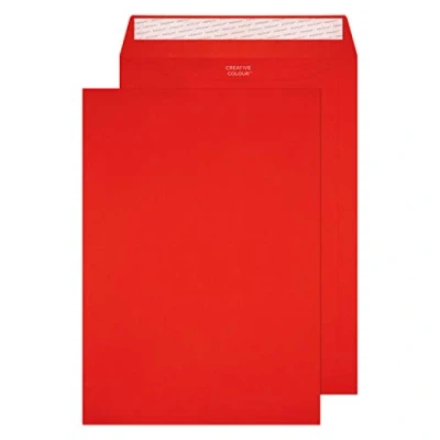Afbeelding van Blake Creative Colour C4 229 x 324 mm 120 gsm Peel &amp; Seal Pocket Enveloppen (406P) Pillar Box Rood Pack van 250