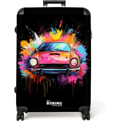 Afbeelding van NoBoringSuitcases.com® Koffer groot Reiskoffer lichtgewicht Roze auto met kleurrijke verf Rolkoffer 4 wielen Grote trolley XL 98 liter bagage