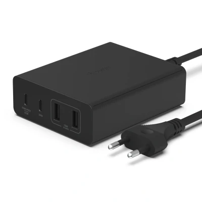 Afbeelding van Boost↑Charge GaN Pro Adapter 4 poorts USB A (2x) en C 108W van Belkin Zwart Kunststof