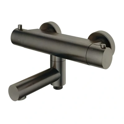 Afbeelding van HotBath Buddy thermostatische badmengkraan met wegdraaibare uitloop omstel verouderd ijzer