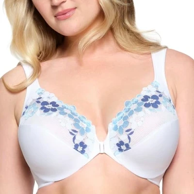 Afbeelding van Glamorise Grote maten plus maat Wonderwire katoenen beha met voorsluiting en beugel nr. 1241, wit, 115H