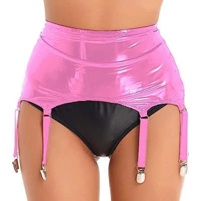 Afbeelding van VOIV Dames lakleer jarretels met metalen clips lingerie jarretelgordel jarretel set nachtkleding