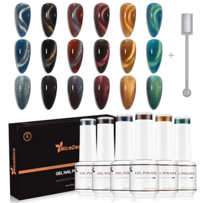 Afbeelding van Nicedeco Hema Free Cat Eye Gel Nagellak Semi Permanent Nail Polish UV LED Soak Off Cruelty 6 X 8ML Color Art Set Gift 44