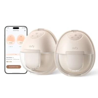 Afbeelding van eufy Wearable Breast Pump S1, handsfree elektrische borstkolf met verwarmingstechnologie, app bediening, slim ritme, zuigkracht van ziekenhuiskwaliteit, discreet, lekvrij en ultra rustig