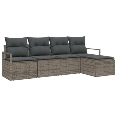 Afbeelding van vidaXL 5 delige Tuinset met Kussens Grijs Poly Rattan