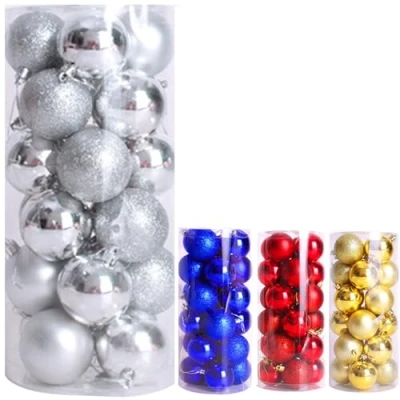 Afbeelding van kerstballen, 24 stuks onbreekbare plastic zilveren kerstboomdecoraties, ornamenten, kerstboomballen voor kerstboom, hangende decoratie, festival, vakantie, bruiloftsfeest decoratie (4 cm)