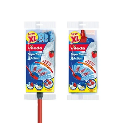 Afbeelding van Vileda SuperMocio 3Action mop met extra doek, rood/blauw, XL