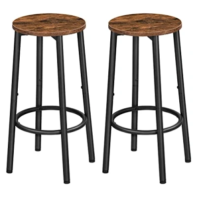 Afbeelding van Barkruk, set van 2, met voetensteun, industriële barstoel, stabiel metalen frame, verstelbare poten, voor restaurant, keuken, bar, vintage bruin en zwart