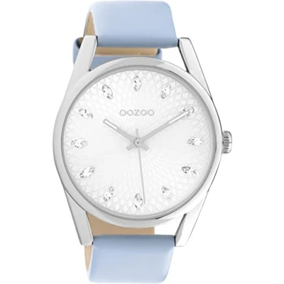 Afbeelding van Silver coloured OOZOO watch with light blue leather strap C10815