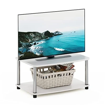 Afbeelding van Furinno No Tools 2 Tier Verhoogde TV Stand, Hout, Wit Eik/Chroom
