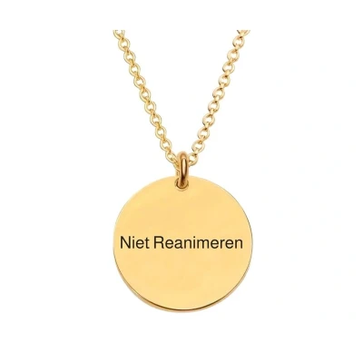 Afbeelding van Gegraveerde Niet Reanimeren Ketting Penning DNR Roestvrij Staal goudkleurig Cirkel RVS