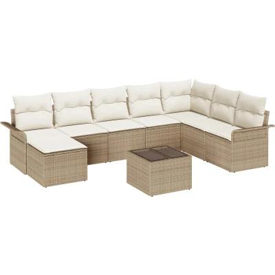 Afbeelding van vidaXL 9 delige tuinbankset met kussens Bruin Poly Rattan