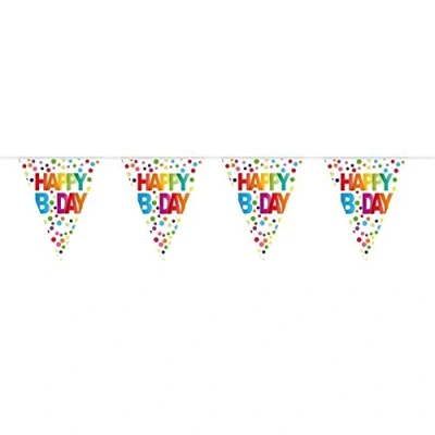 Afbeelding van Vlaggenlijn Happy B day stippen 10 meter wit