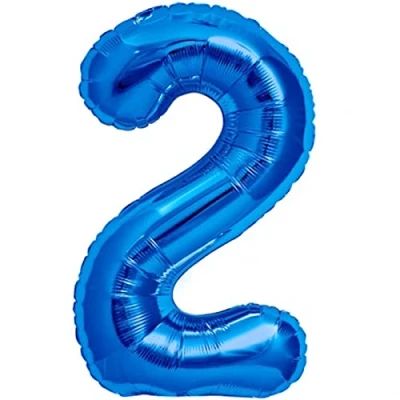 Afbeelding van Ballon 2e Verjaardag Nummer 2 Blauwe XXL Gigantische Folieballon 100 cm Decoratie Jongens Ballonnummer Deco voor Verjaardag. Vliegt met Helium.