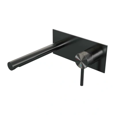 Afbeelding van BRAUER gunmetal Carving inbouw wastafelmengkraan met rechte uitloop en afdekplaat model A1 geborsteld PVD
