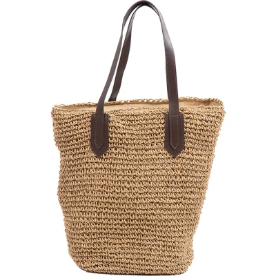 Afbeelding van Monnq strandtas met rits rieten tas riet Trinley Wheat