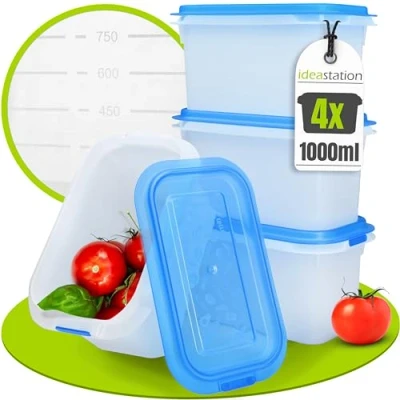 Afbeelding van idea station vriescontainers set van 4 1000 ml stapelbare met deksel onbreekbare containers om in te vriezen voedselveilig en BPA vrij