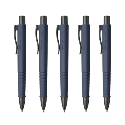 Afbeelding van FABER CASTELL 205256 Balpen Poly Ball Urban Blauw, 5 stuks, met vervangbare XB vulling, documentbestendig