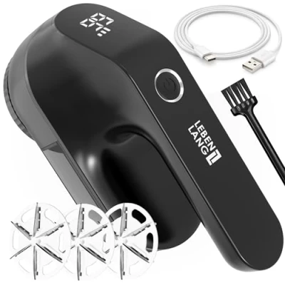 Afbeelding van LEBENLANG Pluisscheerapparaat elektrisch 2000 mAh incl. LED display &amp; reinigingsborstel I Tot 2 uur looptijd voor Kleding pluisverwijderaar Lint Remover