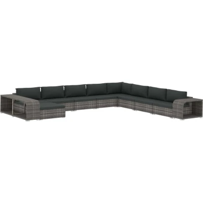 Afbeelding van vidaXL 11 delige Loungeset met kussens poly rattan grijs