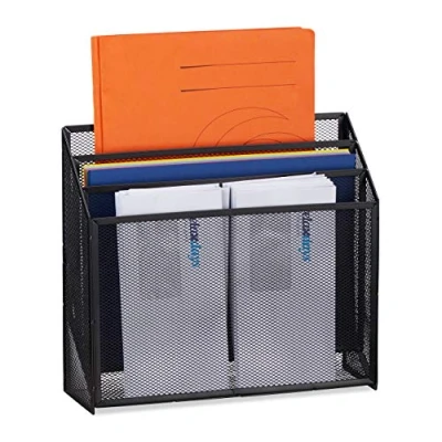Afbeelding van Relaxdays brievenbak metaal postvak 3 vakken tijdschriftenhouder gaas briefhouder zwart