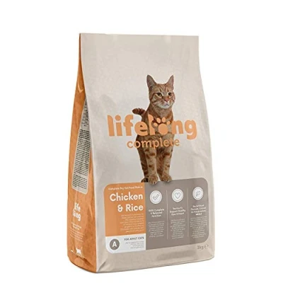 Afbeelding van Amazon merk: Lifelong Compleet droogvoer voor volwassen katten, kip en rijst, 3 kg, 1 stuk