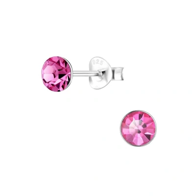 Afbeelding van JoyS Zilveren 5 mm oorknoppen kristal magenta roze