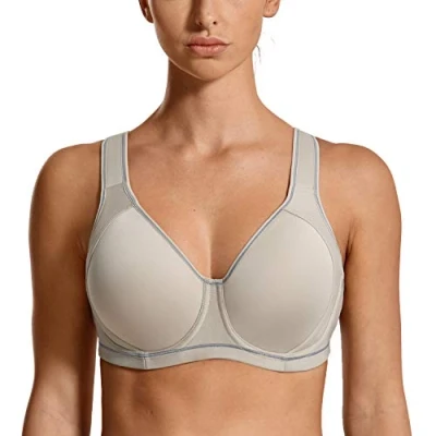 Afbeelding van SYROKAN Coolmax High Impact Sportbeha&#039;s Voor Dames Met Beugels Volledig Figuur Hardlooptraining Gebouw grijs 90B