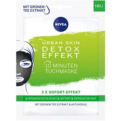 Afbeelding van Nivea Urban Skin Detox effect, 10 minuten doekmasker, verpakt per 5 stuks (5 x 1 stuks), gezichtsmasker voor gestreste huid, diep reinigende gezichtsverzorging