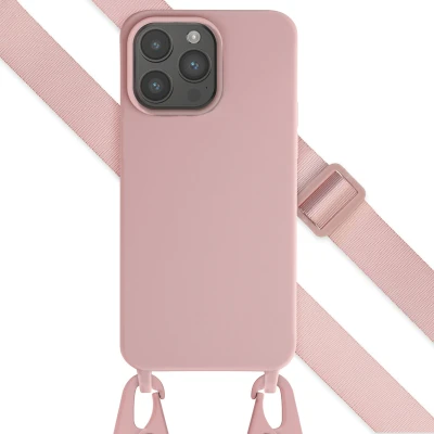 Afbeelding van Apple iPhone 15 Pro Max Hoesje Siliconen en TPU (zacht) Selencia Backcover met koord/Koordhoesje/Softcase Roze Telefoonhoesje