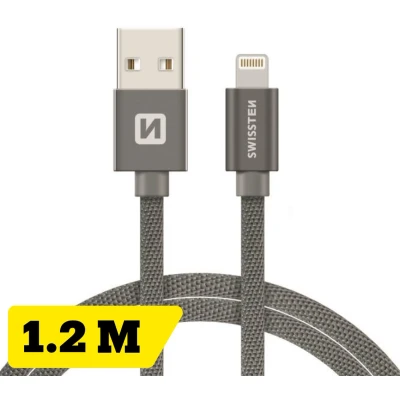 Afbeelding van Swissten Lightning naar USB kabel 1.2M Gevlochten geschikt voor iPhone 7/8/X/11/12/13/14 Grijs