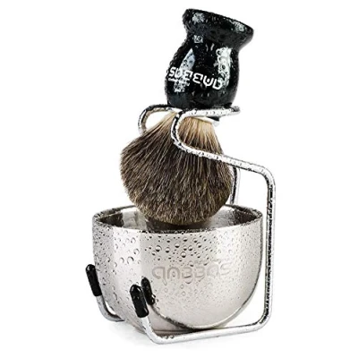 Afbeelding van Anbbas Scheerborstel, 3in1 Beste Pure Badger Scheerkwast Zwart Houten Handvat, Roestvrij Staal Scheerstandaard Borstelhouder en Dia 3.2&quot; Scheerzeep Kom voor Mannen Perfecte Natte Scheren Set
