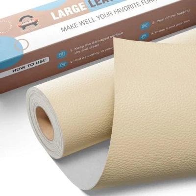 Afbeelding van Leder reparatie kit, 40 x 160 cm OAZ kunstleer zelfklevend, kit lederen patch zelfklevende patches voor autostoelen meubels sofa tassen,Creme