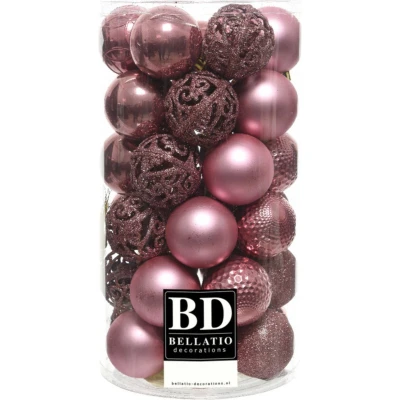 Afbeelding van 37x stuks kunststof kerstballen oudroze 6 cm inclusief kerstbalhaakjes Kerstbal